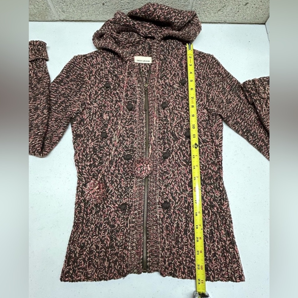 DKNY JEANS Knit Sweater/Hoodie Pink Brown Pom Poms Y2K Vintage Size S - Picture 8 of 8